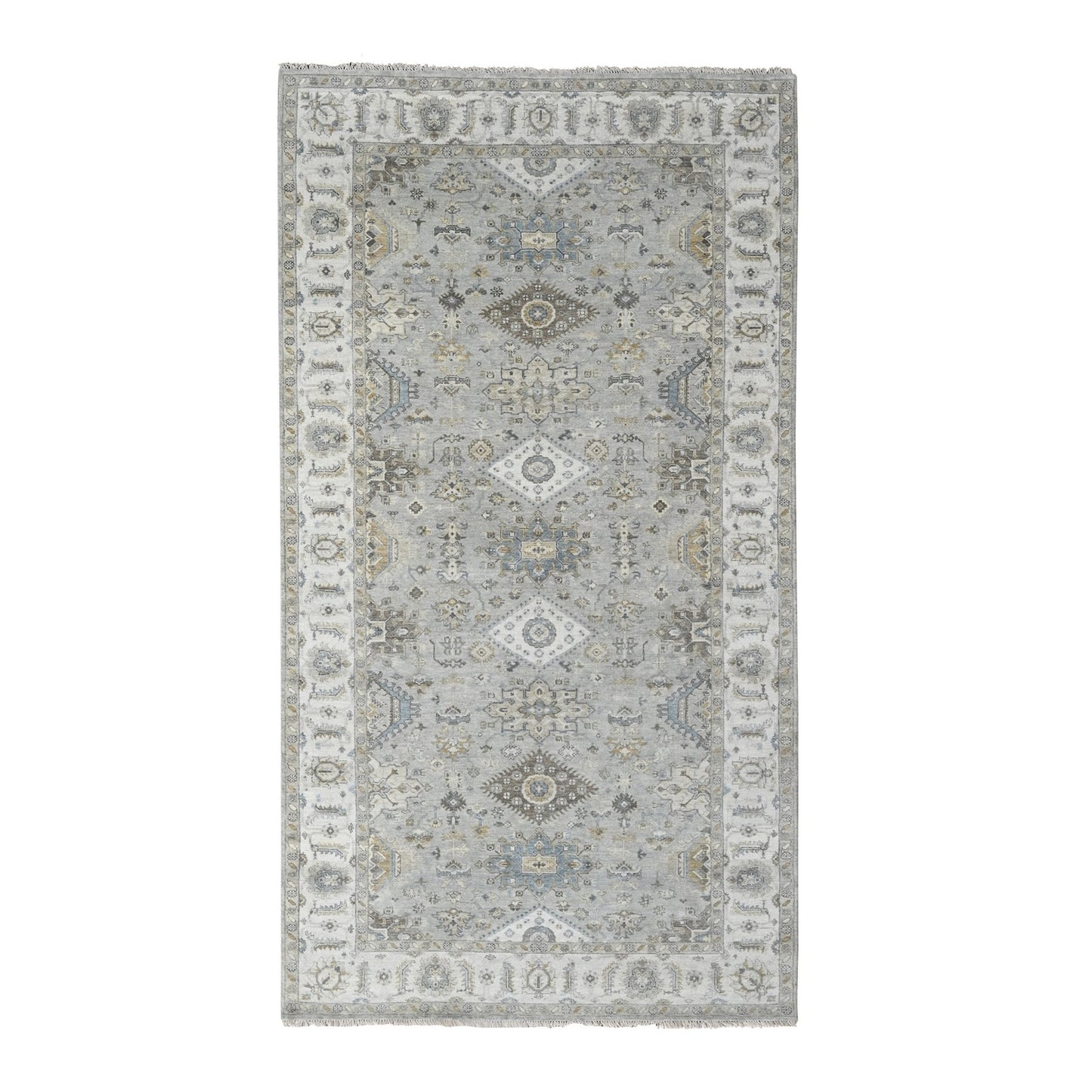 Rug 6'x11'9" Stargazer Gray Karajeh Geometric Hand Knotted Wide Runner
