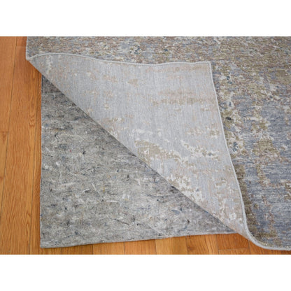 8'X9'10" Gray Abstract Design Wool And Silk Hand Knotted Oriental Rug