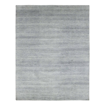 8'X10'3" Gainsboro Gray Wool And Silk Hand Knotted Grass Design Rug