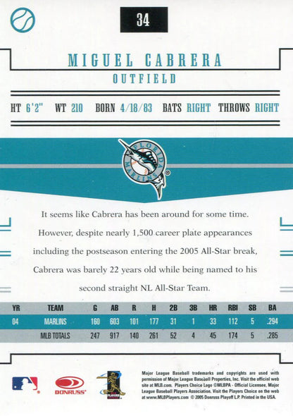 Miguel Cabrera Autographed 2005 Donruss Prime Patches Card