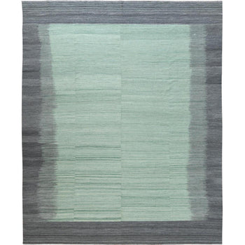 12'X15' Light Green Flat Weave Kilim Wool Hand Woven Reversible Rug