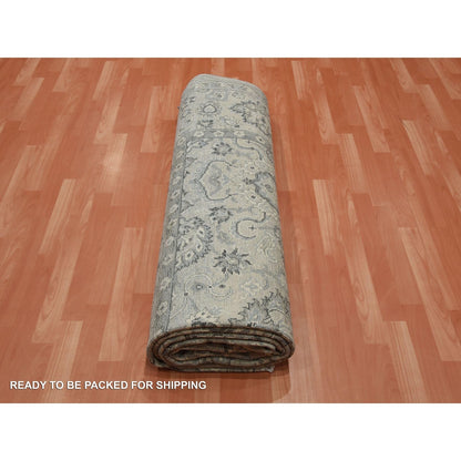 8'6"X12' Oushak Design With Touches Of Gold Pure Silk Hand Knotted Rug