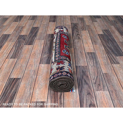 2'8"X8'3" Colorful Hand Knotted Caucasian Design Revival Wool Runner Rug