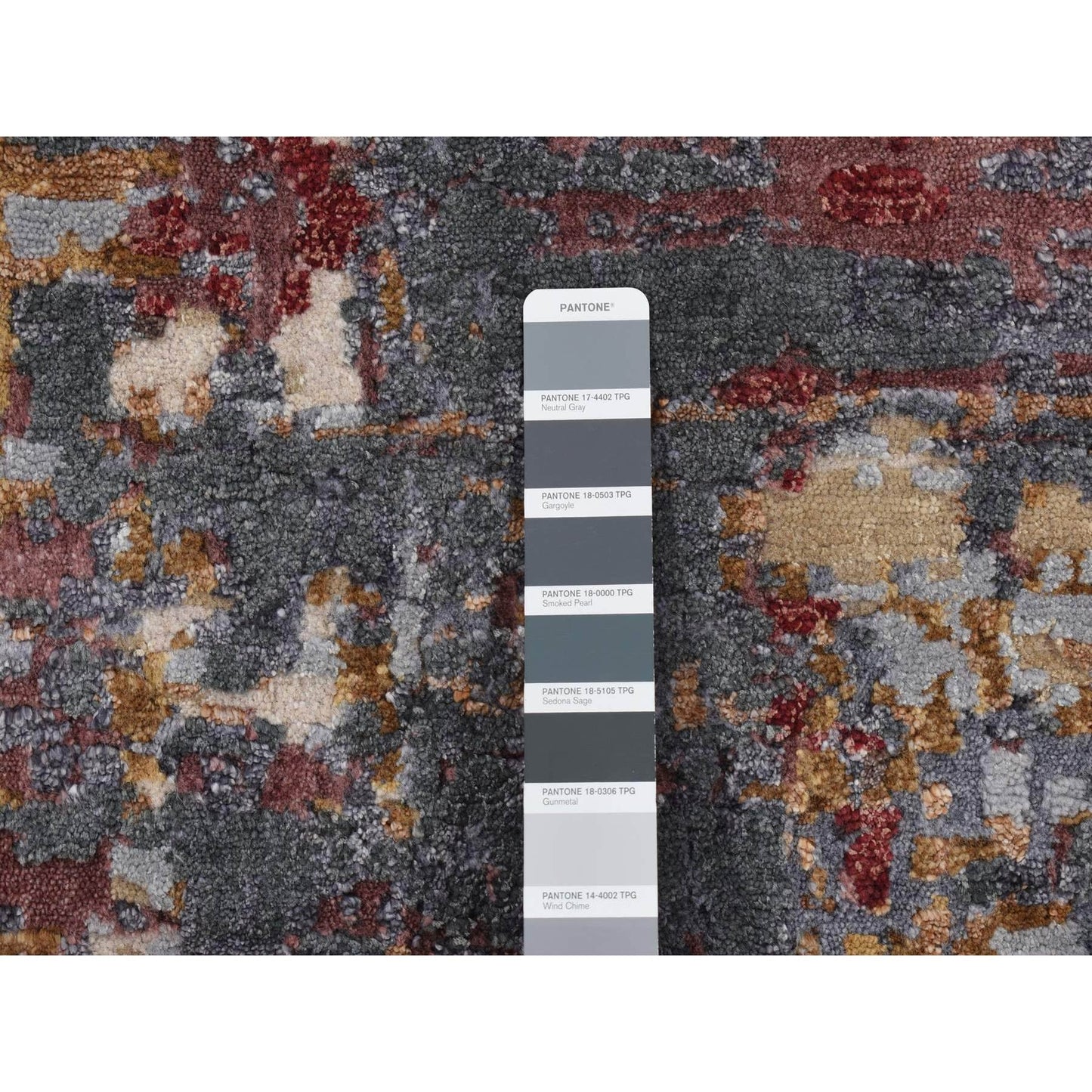 2'7"x8'1" Red Wool and Silk Abstract Design Hand Knotted Runner Rug