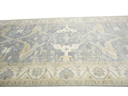 Muted Gray Floral Oushak Oriental Rug Handmade
