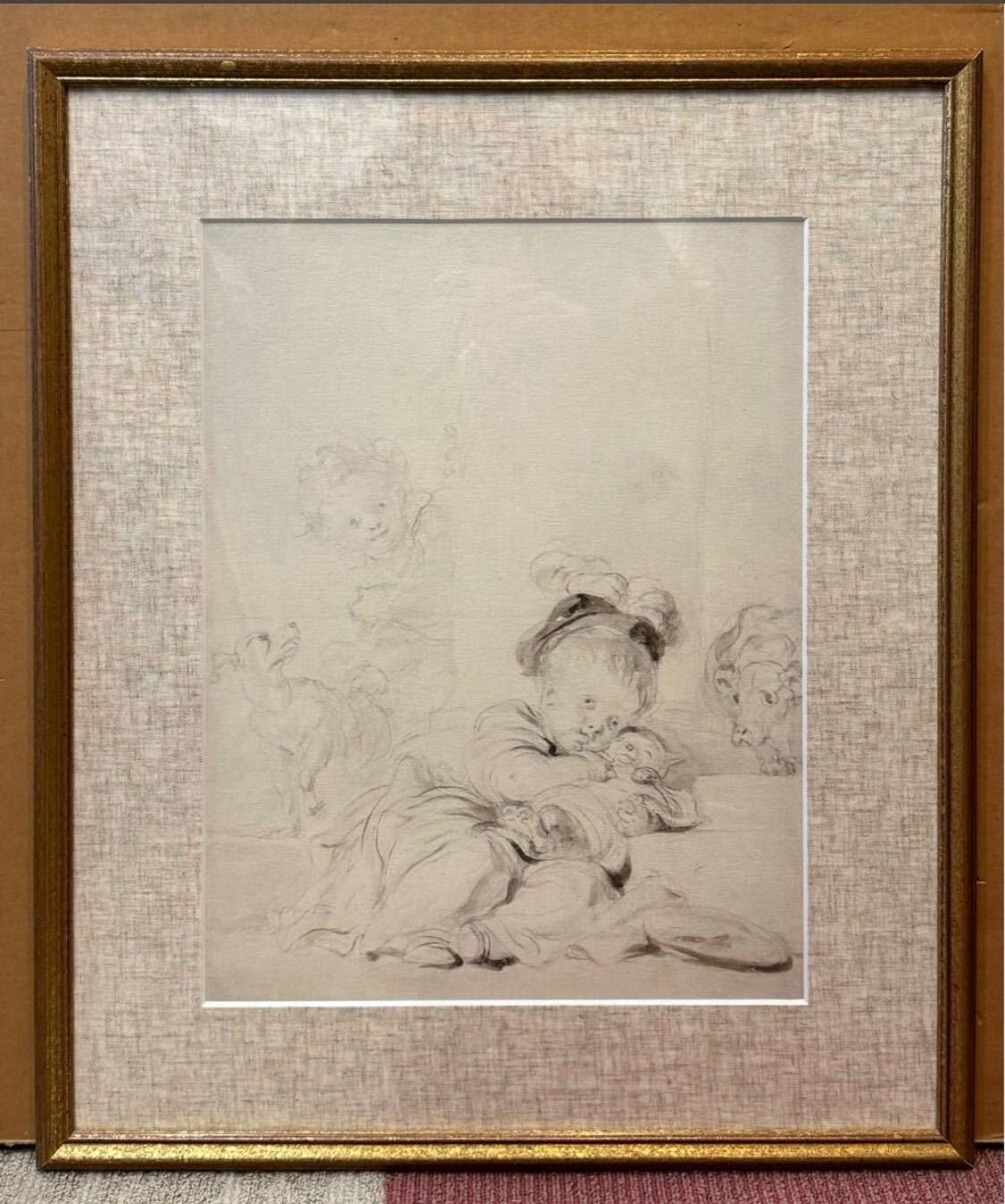 Jean-Honor Fragonard Cat Wrapped In Swaddling Clothes Gicle Print Framed