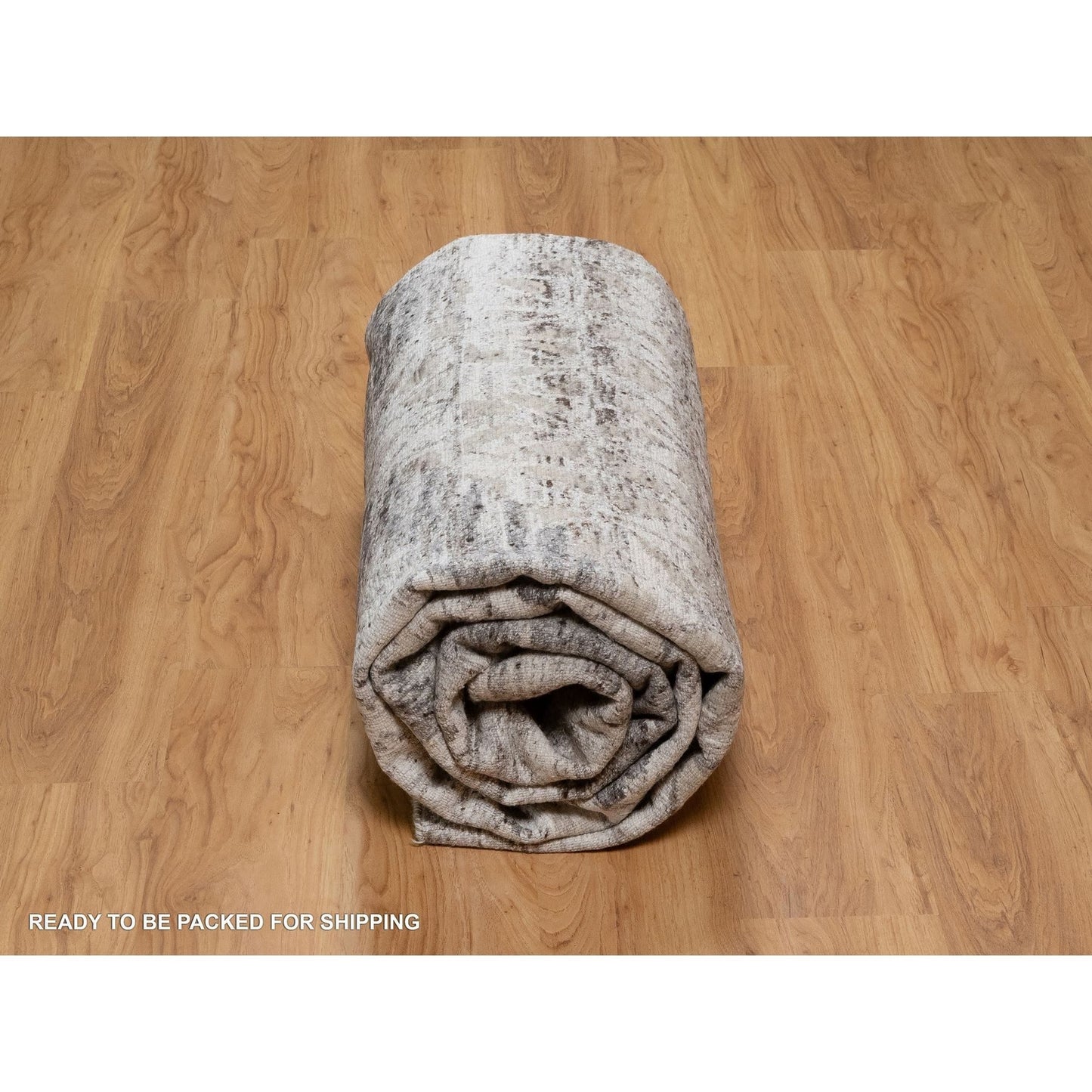 8'X10'1" White Nepali Modern Design Undyed Natural Wool Hand Knotted Rug