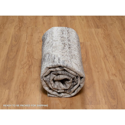 8'X10'1" White Nepali Modern Design Undyed Natural Wool Hand Knotted Rug