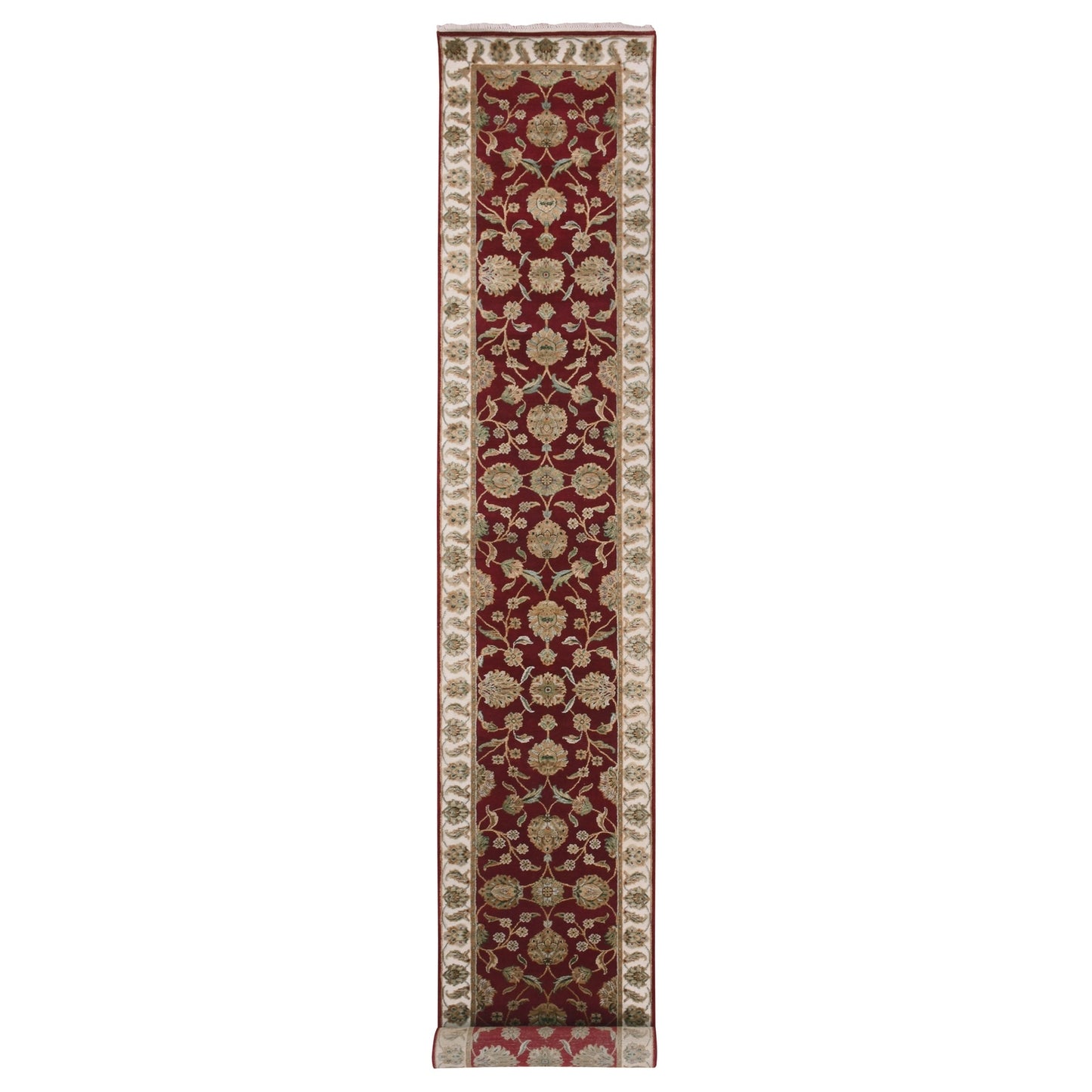 2'7"X16'4" Red Hand Knotted Wool And Silk Rajasthan Design Xl Runner Rug