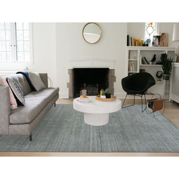 9'X12' Green Tone On Tone Leaf Design Silk With Wool Hand Knotted Rug
