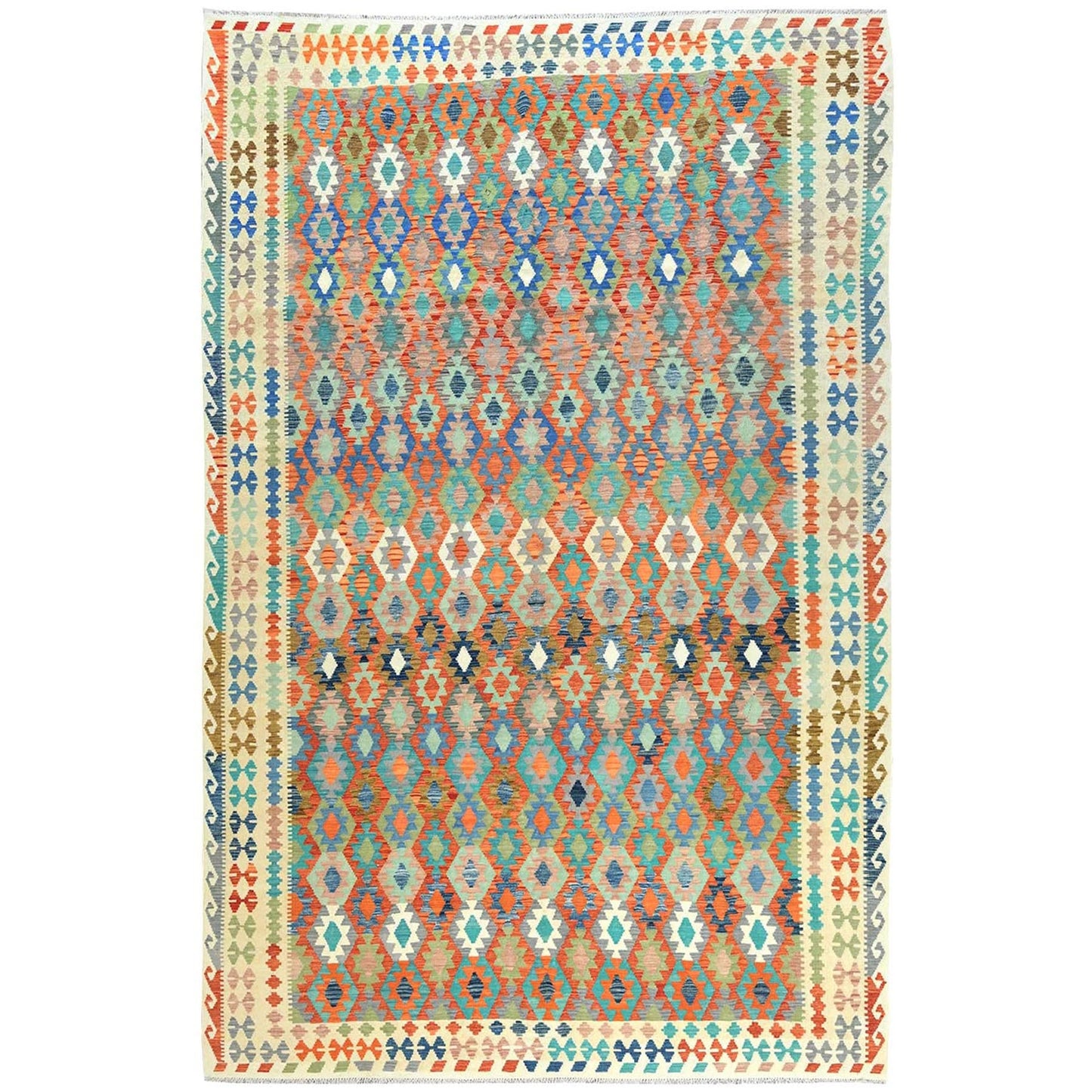 10'4"X16'1" Colorful Hand Woven Afghan Kilim Organic Wool Oversized Rug