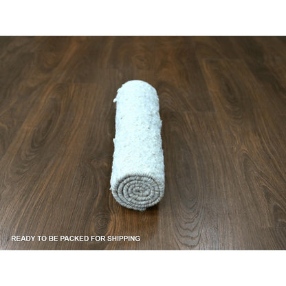 Rug 2'x3' Ivory Minimalist Swedish Design Hand Knotted Wool Sample Mat