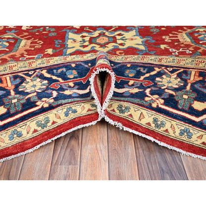 9'10"X13'1" Ruby Red Hand Knotted Wool Seeripe Heris Design Oriental Rug