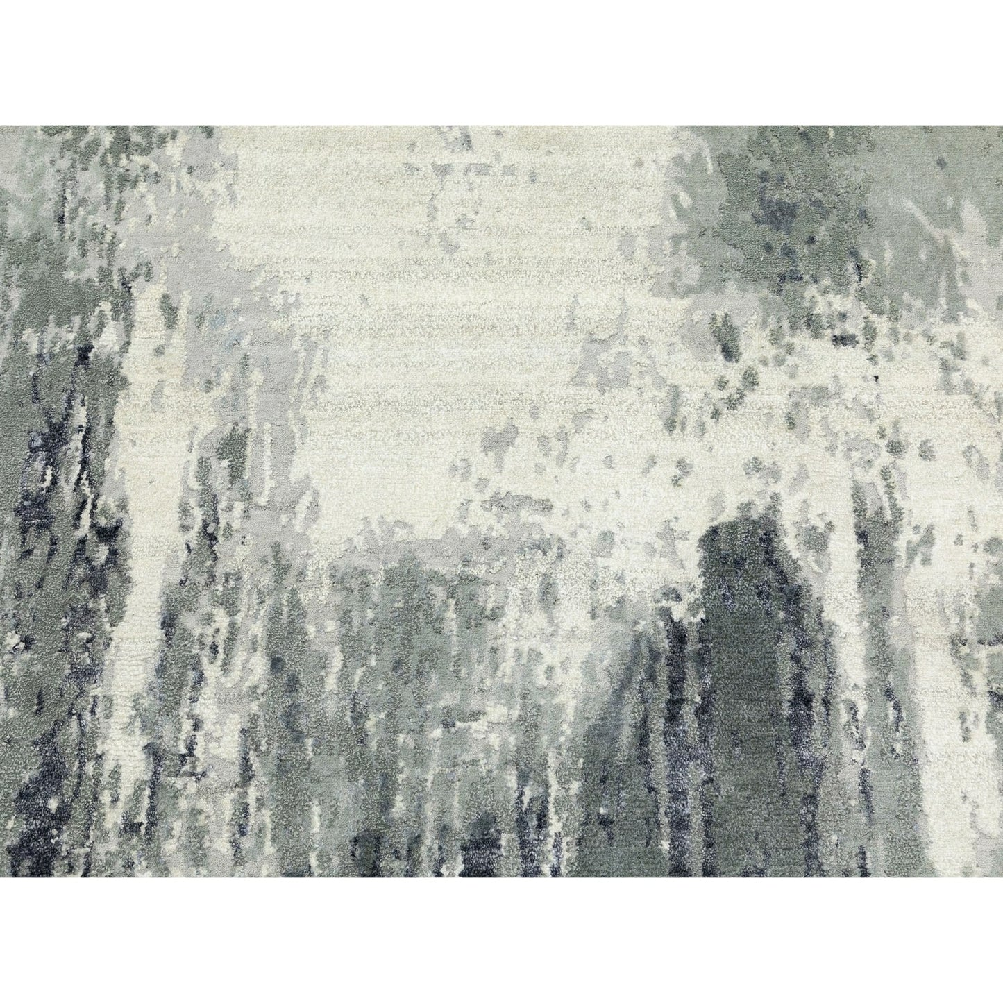 4'3"X10' Gray With Charcoal Black Hand Knotted Abstract Wool-Silk Rug