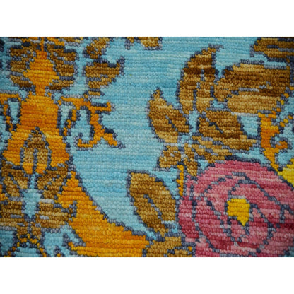 Powder Blue Arts And Craft 100% Wool Hand Knotted Oversized Oriental Rug