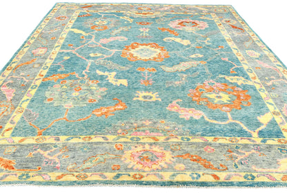 Handmade Muted Blue Floral Oushak Chobi Oriental