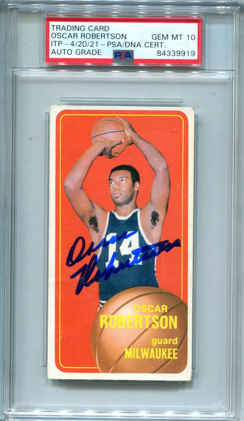 Oscar Robertson Autographed 1970-71 Topps #100 Psa Auto Gem Mt 10 Card