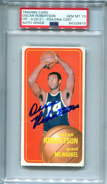 Oscar Robertson Autographed 1970-71 Topps #100 Psa Auto Gem Mt 10 Card