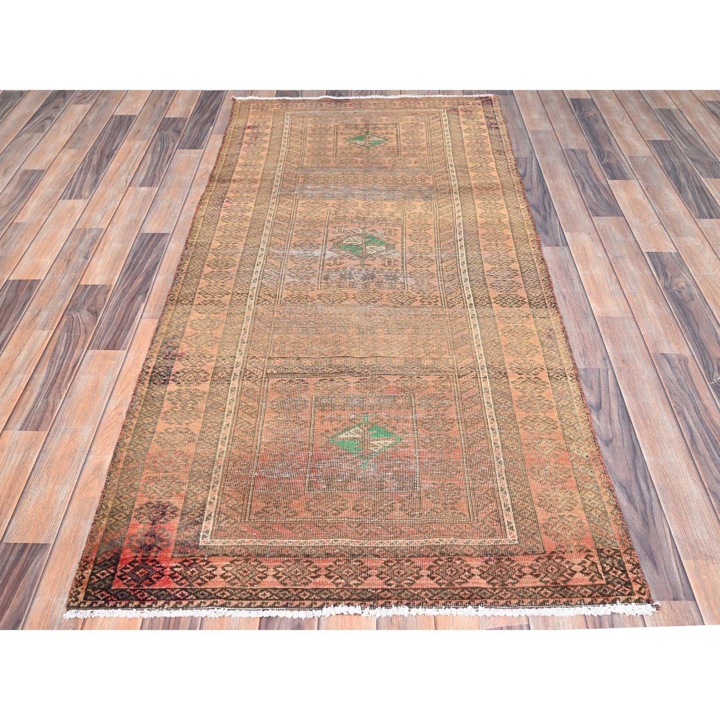 3'X6'7" Brown Hand Knotted Worn All Wool Rug