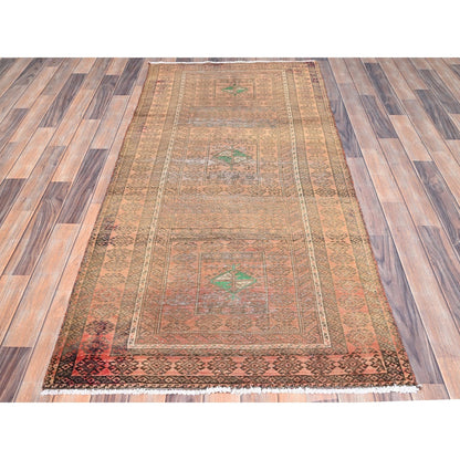 3'X6'7" Brown Hand Knotted Worn All Wool Rug