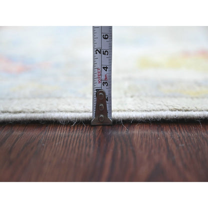 6'2"x8'10" Gray Afghan Angora Oushak Leaf Design Hand Knotted Wool Rug