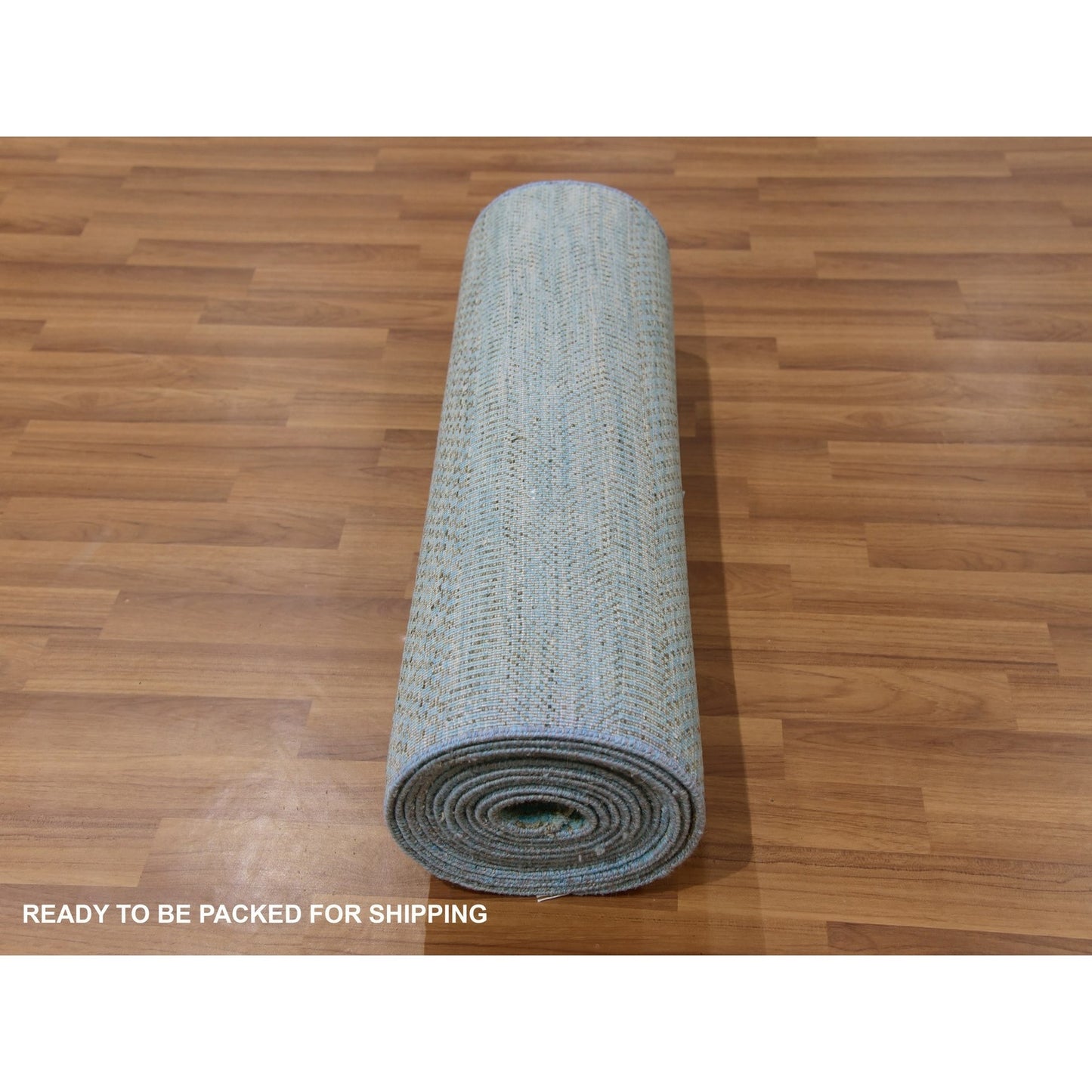 2'6"X16'3" Blue Hand Knotted Wool And Silk Grass Design Xl Runner Rug