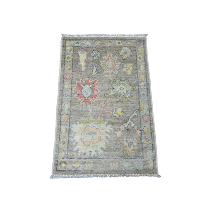 2'X3'2" Brown Afghan Angora Oushak Leaf Design Hand Knotted Wool Mat Rug