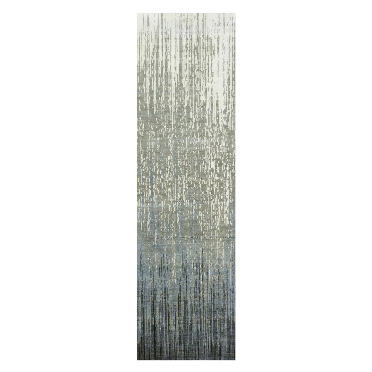 2'6"X10'2" Gray Pure Wool Hand Knotted Modern Ombre Design Runner Rug