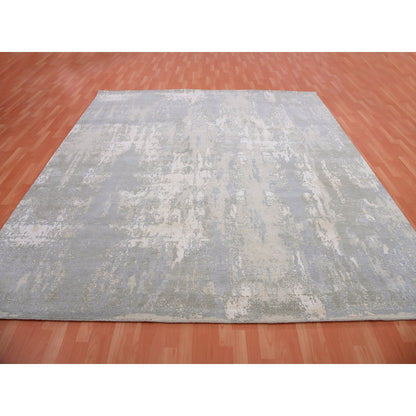 10'X10' Gray Modern Abstract Design Hand Knotted Wool And Silk Square Rug