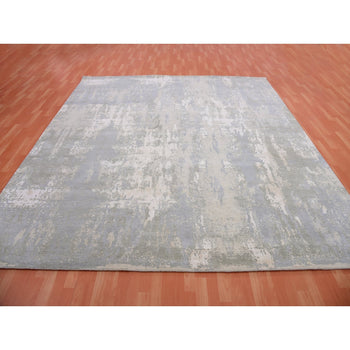 10'X10' Gray Modern Abstract Design Hand Knotted Wool And Silk Square Rug