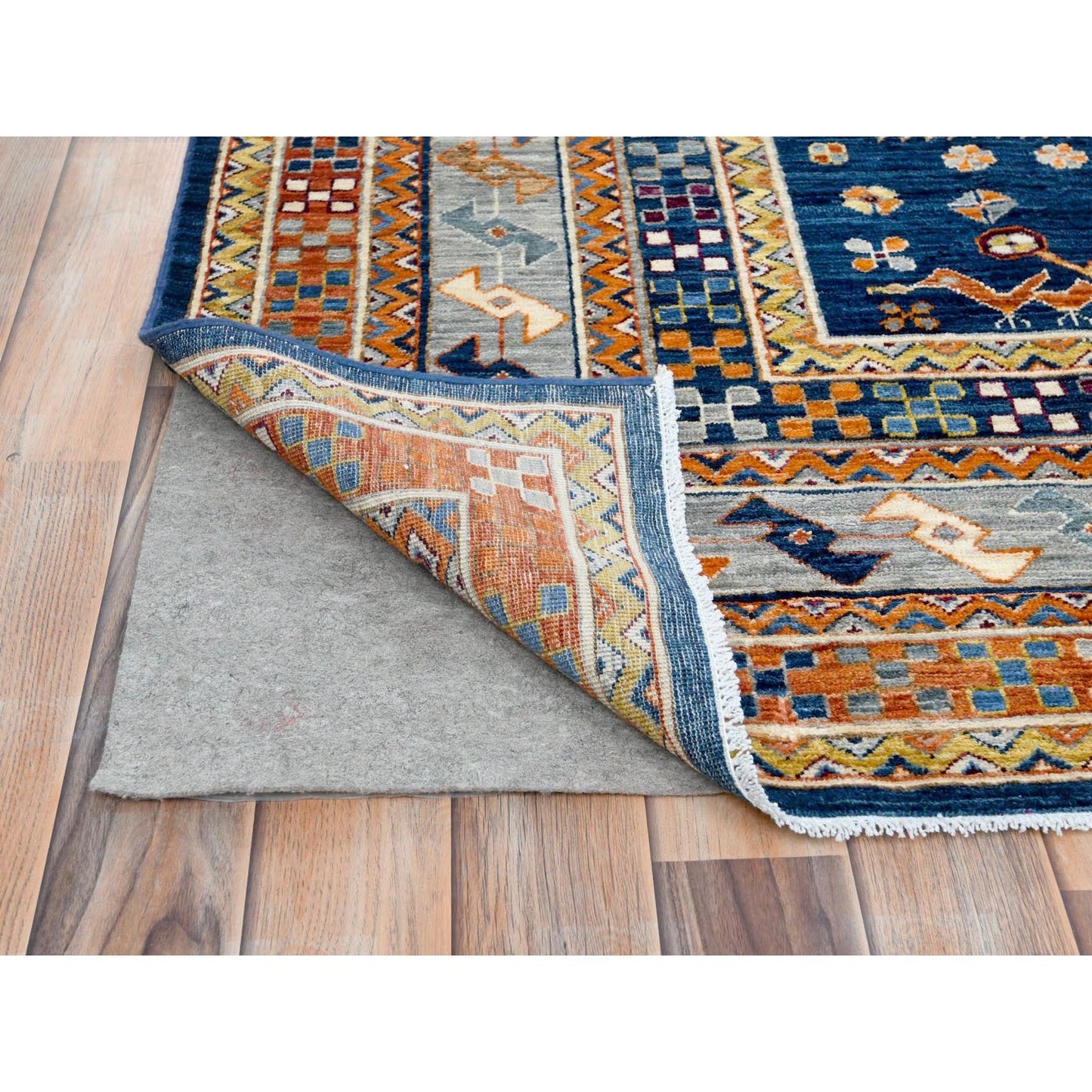 8'4"X9'7" Blue Wool Hand Knotted Armenian Inspired Design 200 Kpsi Rug