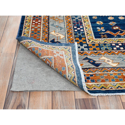 8'4"X9'7" Blue Wool Hand Knotted Armenian Inspired Design 200 Kpsi Rug