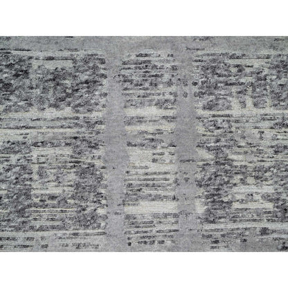 2'6"X11'8" Gray Undyed Natural Wool Hand Knotted Modern Design Runner Rug