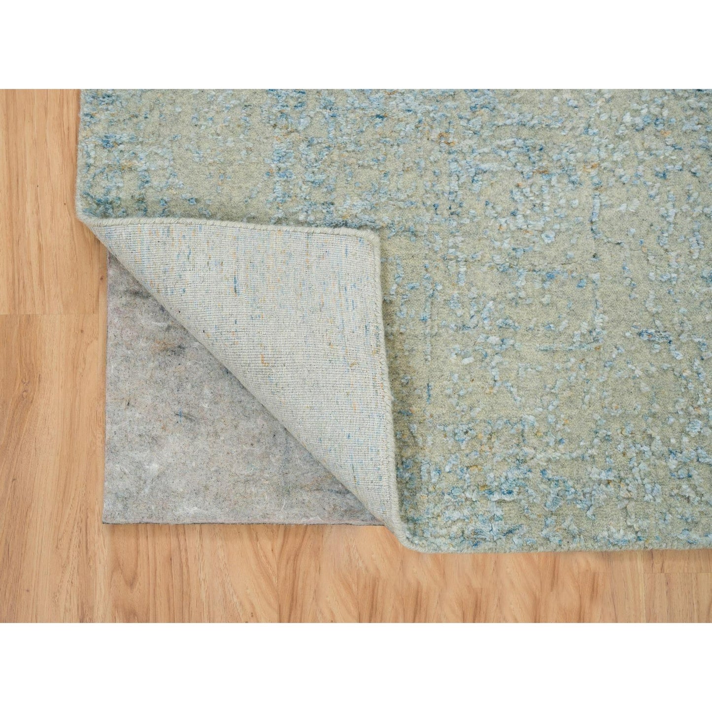 2'6"X12' Gray Modern Jacquard Hand Loomed Wool And Silk Runner Rug