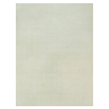 9'X12' Comfort Ivory Modern Loom Knotted Wool And Silk Plain Oriental Rug