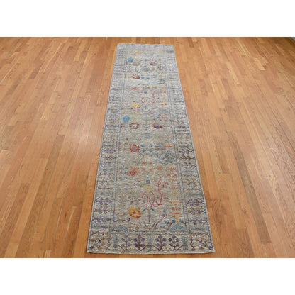 3'1"X12' Brown Silk With Wool Vase Design Hand Knotted Runner Rug
