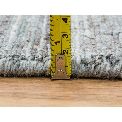 12'X12' Gray Wool Hand Loomed Modern Striae Design Square Oriental Rug