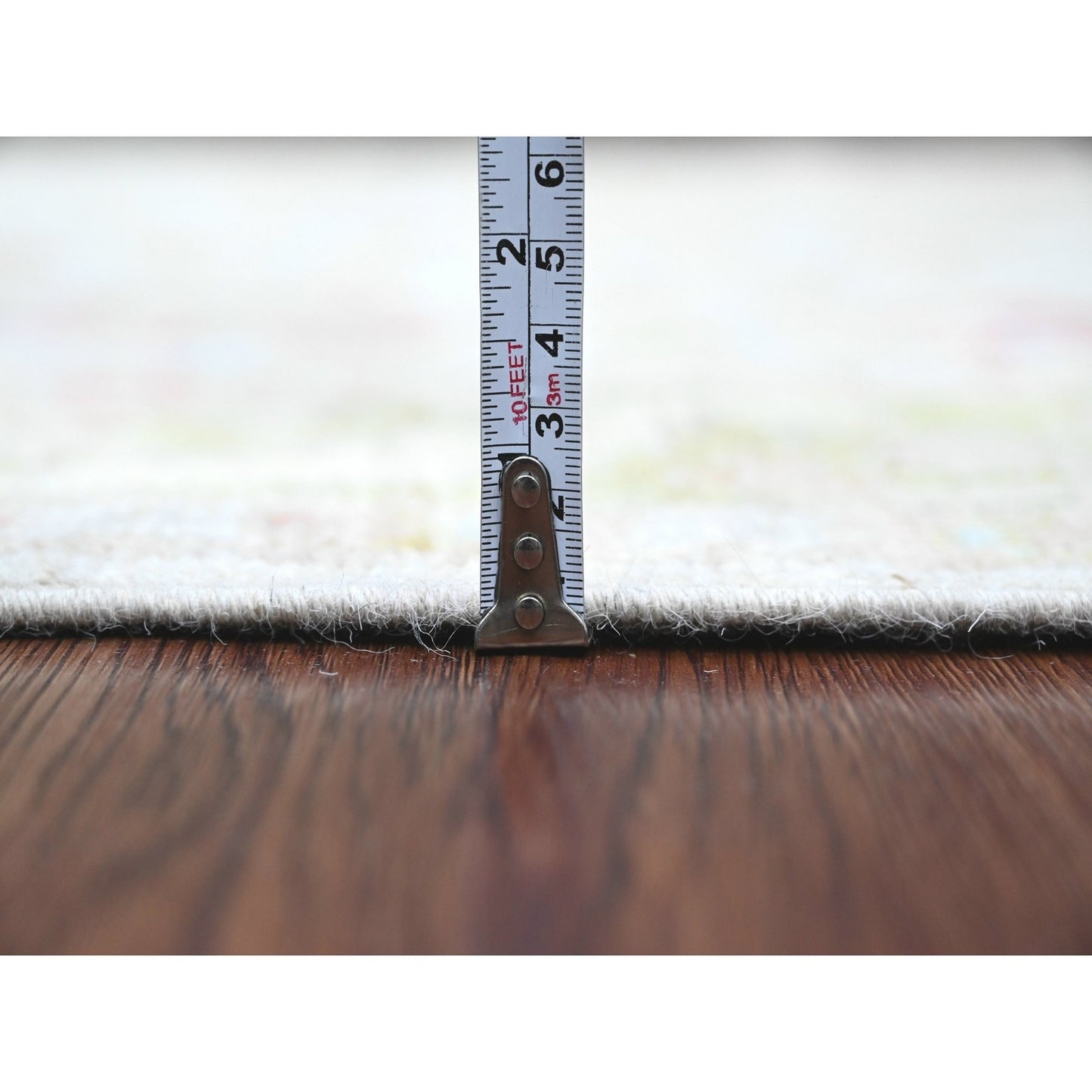 4'X9'10" White Hand Knotted Angora Oushak Floral Pattern Wool Runner Rug