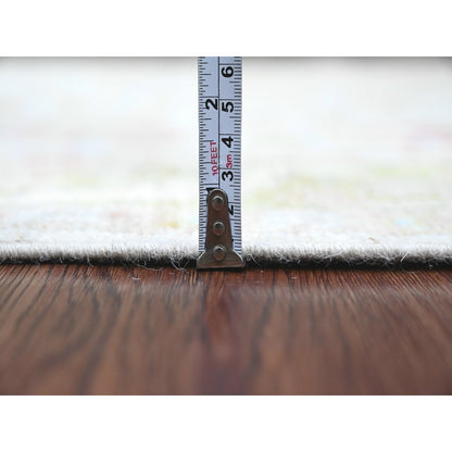 4'X9'10" White Hand Knotted Angora Oushak Floral Pattern Wool Runner Rug