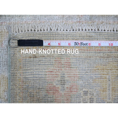 2'8"X24'9" Blue Angora Oushak Leaf Design Wool Hand Knotted Runner Rug