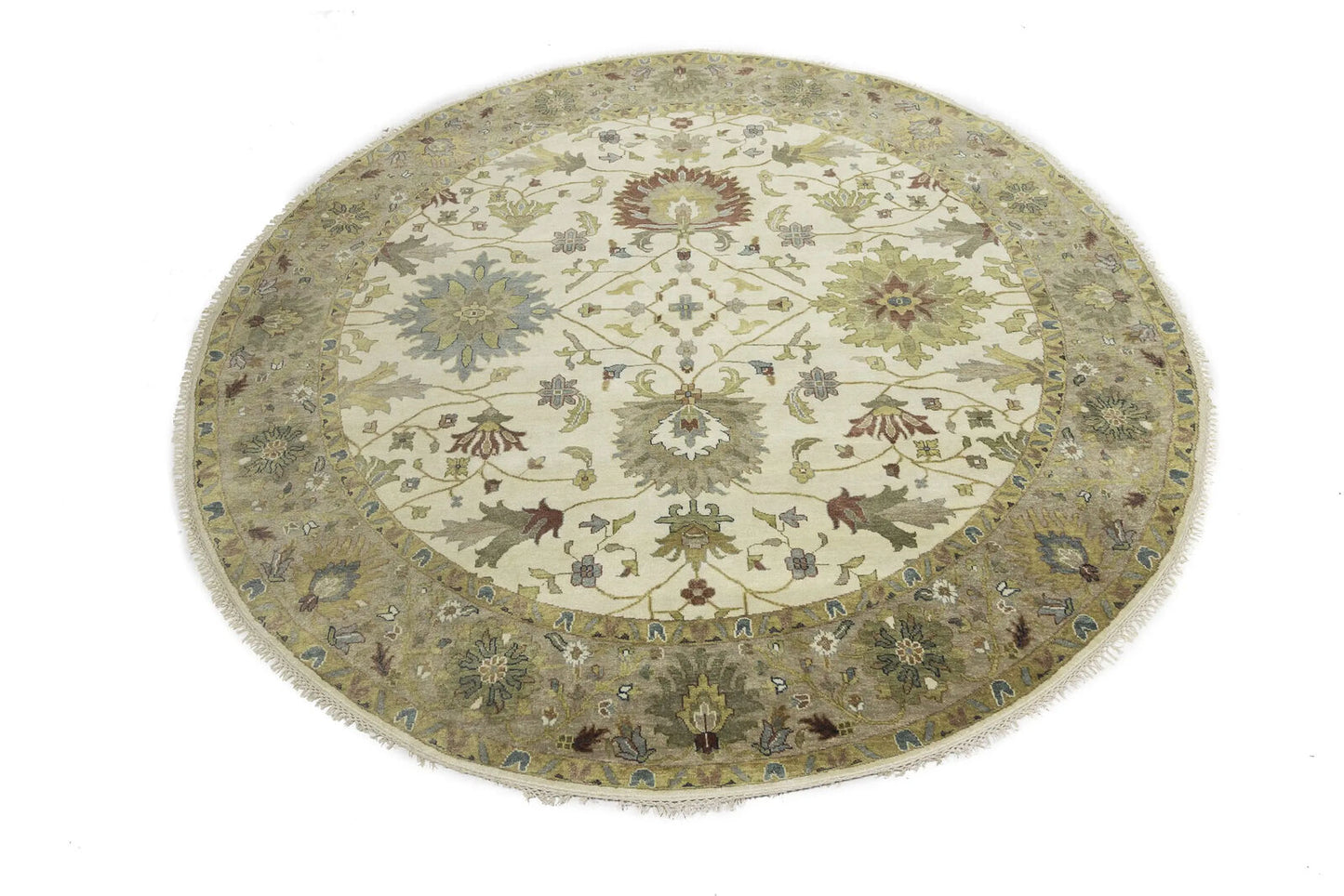 Hand-Knotted Cream Round Oushak Chobi Oriental