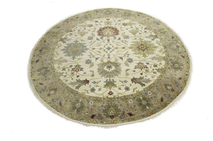 Hand-Knotted Cream Round Oushak Chobi Oriental