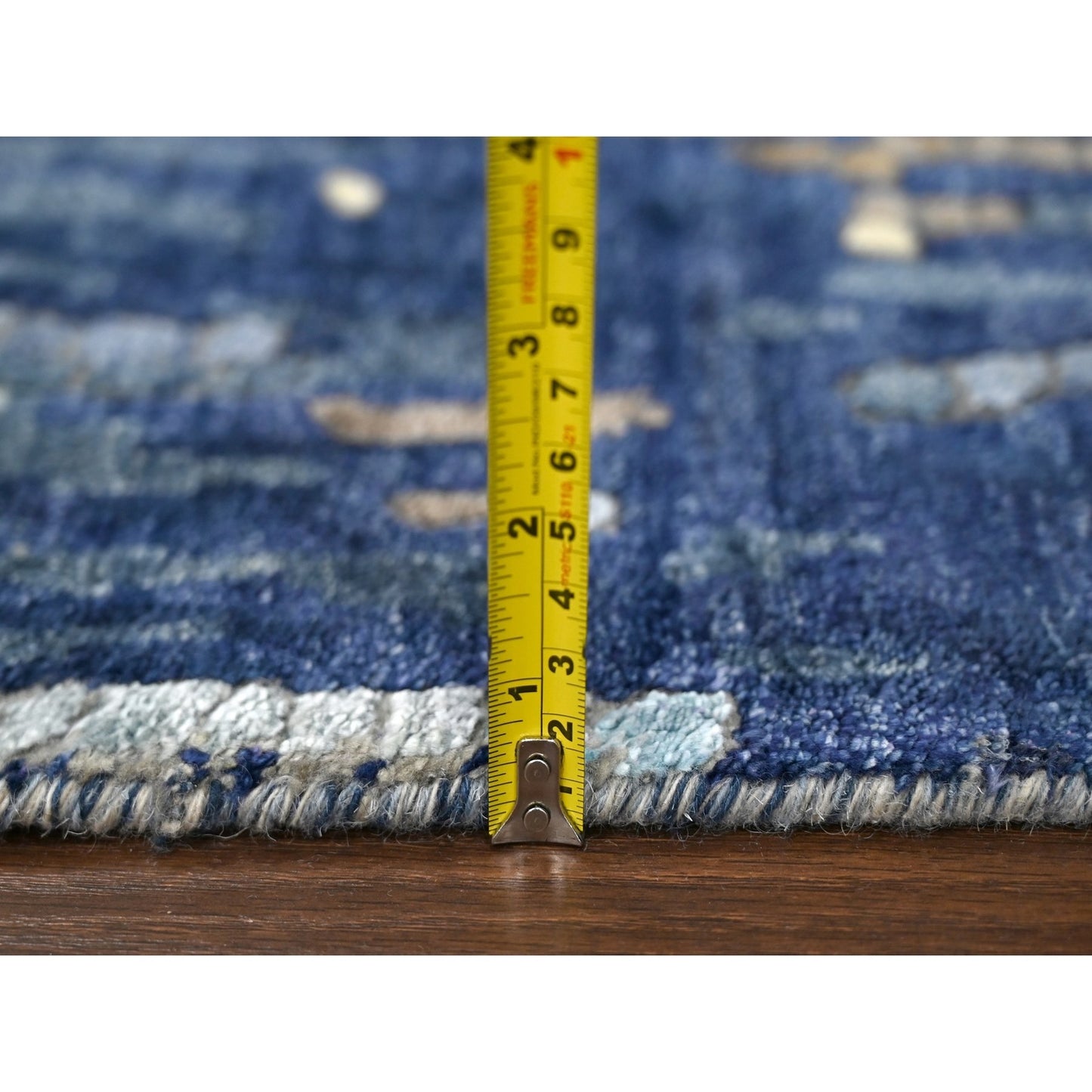 2'6"X17'9" Blue Mosaic Design Wool And Silk Hand Knotted Xl Runner Rug