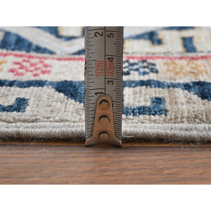 4'1"X5'10" Armenian Design Kazak Super Dense Weave Wool Hand Knotted Rug