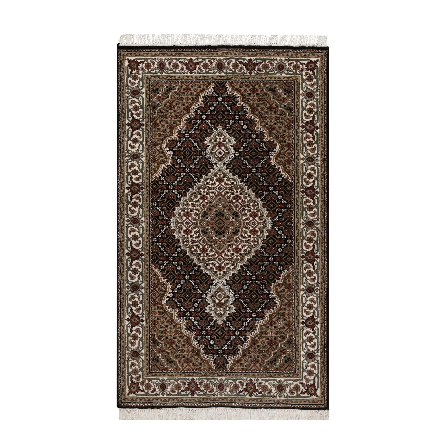3'2"X5'4" Black Hand Knotted Rug Tebraz Mahi Medallion Design Pure Wool 175