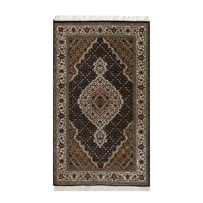 3'2"X5'4" Black Hand Knotted Rug Tebraz Mahi Medallion Design Pure Wool 175