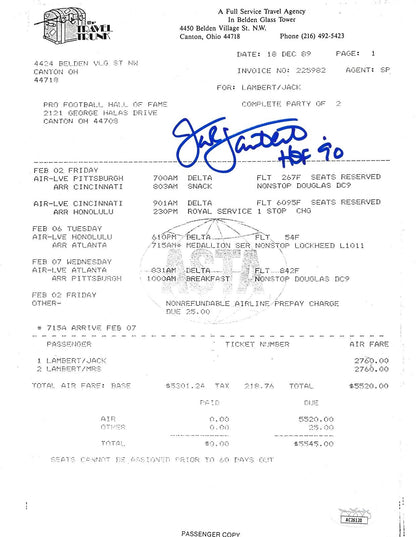 JSA Jack Lambert HOF Autographed Flight Schedule Pittsburgh Steelers