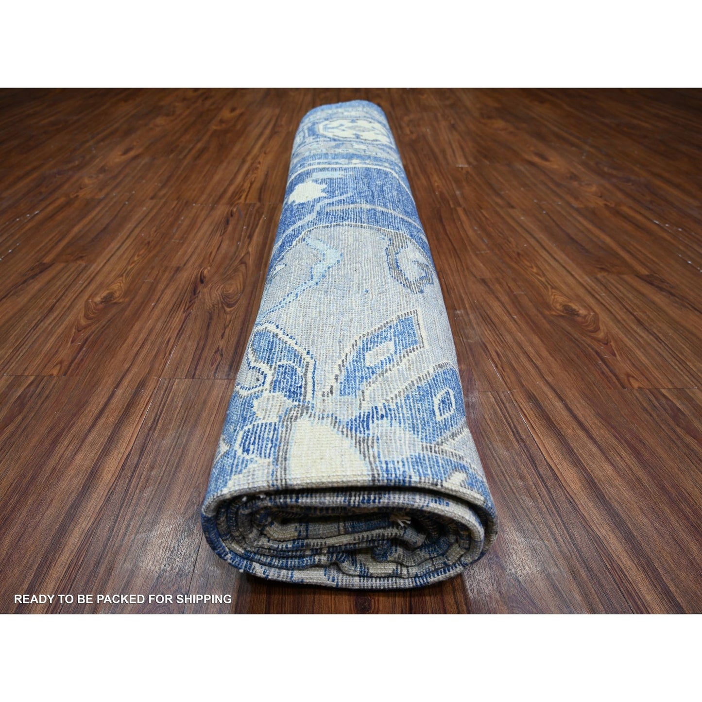 11'9"X15'1" Steel Blue Anatolian Village Inspired Wool Hand Knotted Rug