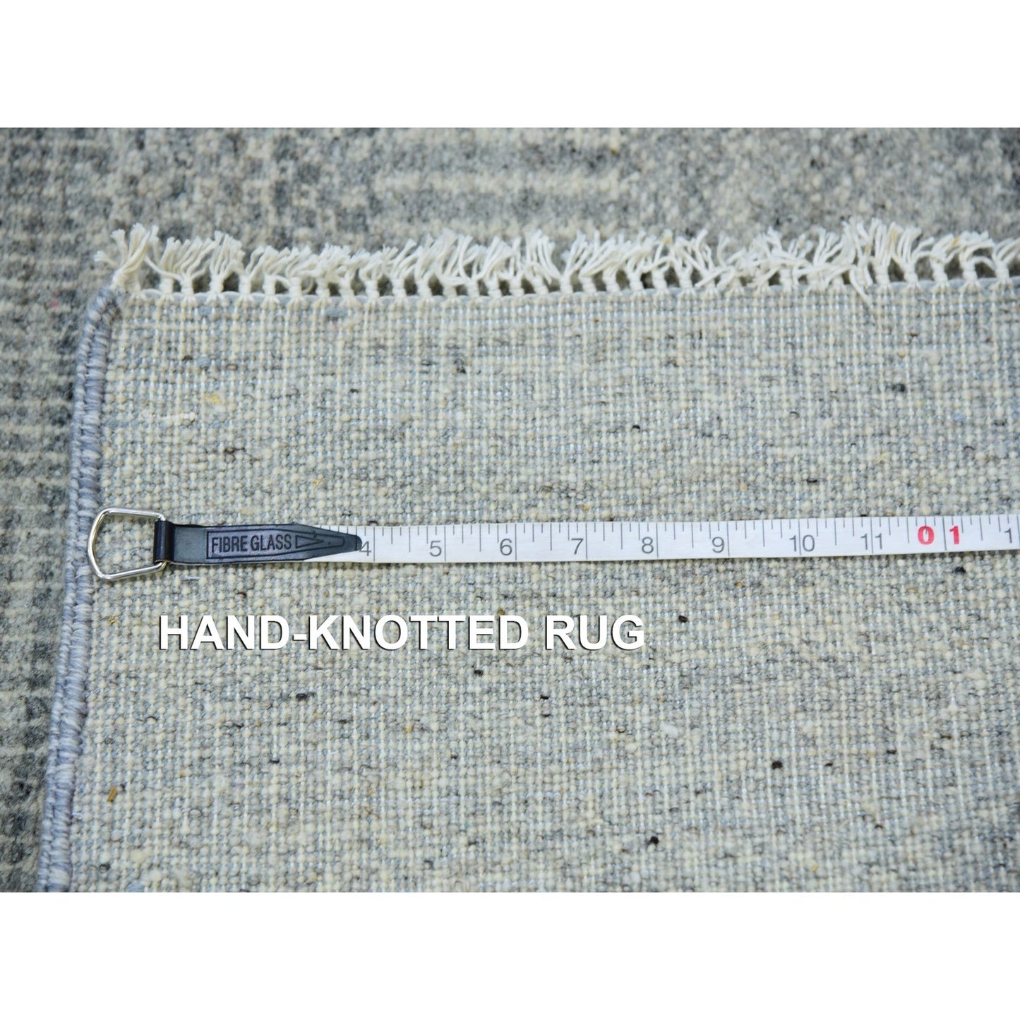 2'6"X12'4" Dorian Gray Grass Design Undyed Wool Hand Knotted Runner Rug