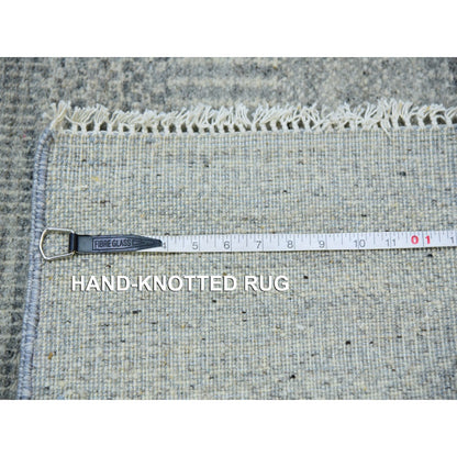 2'6"X12'4" Dorian Gray Grass Design Undyed Wool Hand Knotted Runner Rug